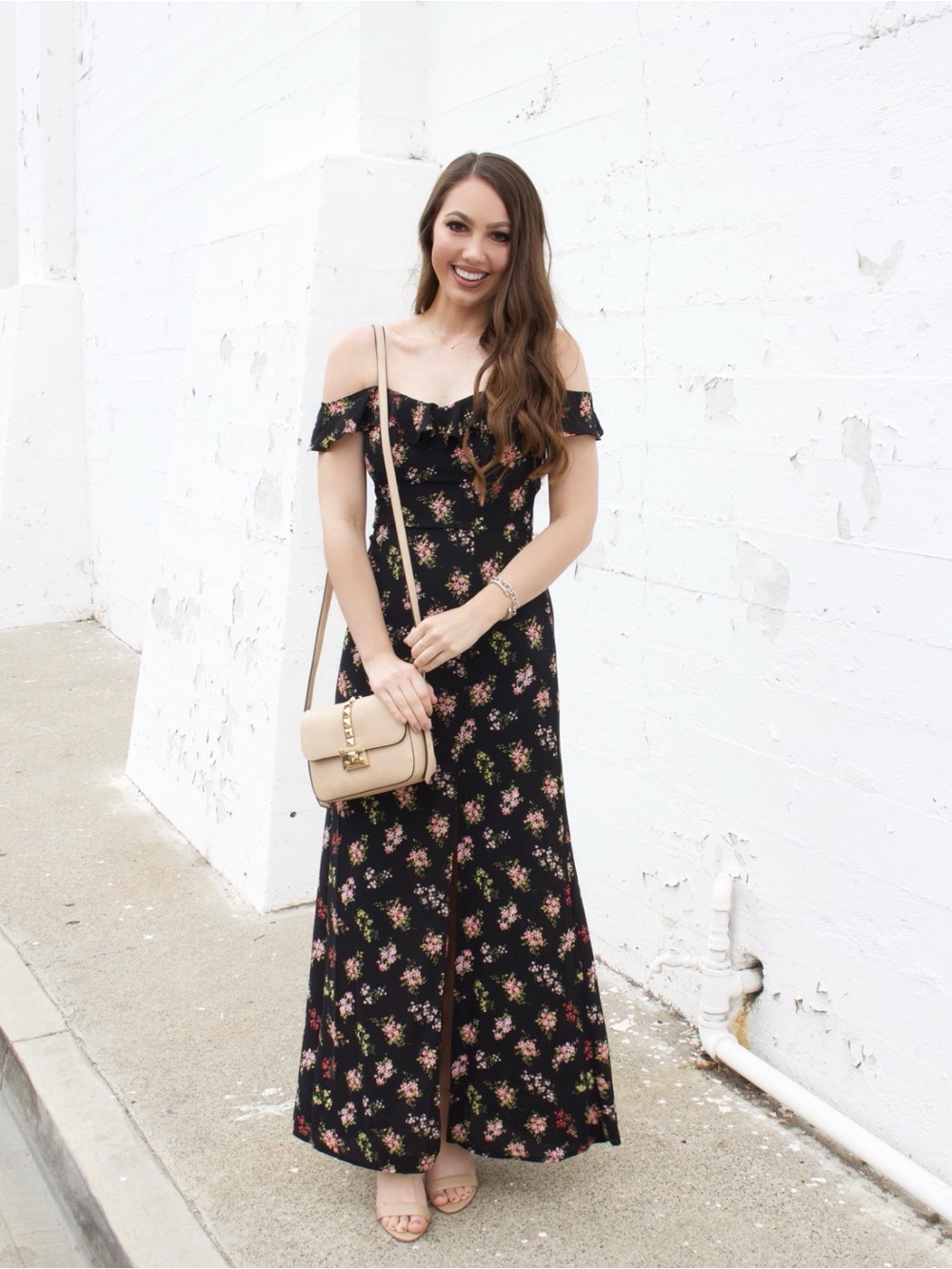 B Darlin Black Floral Off-The-Shoulder Maxi Dress